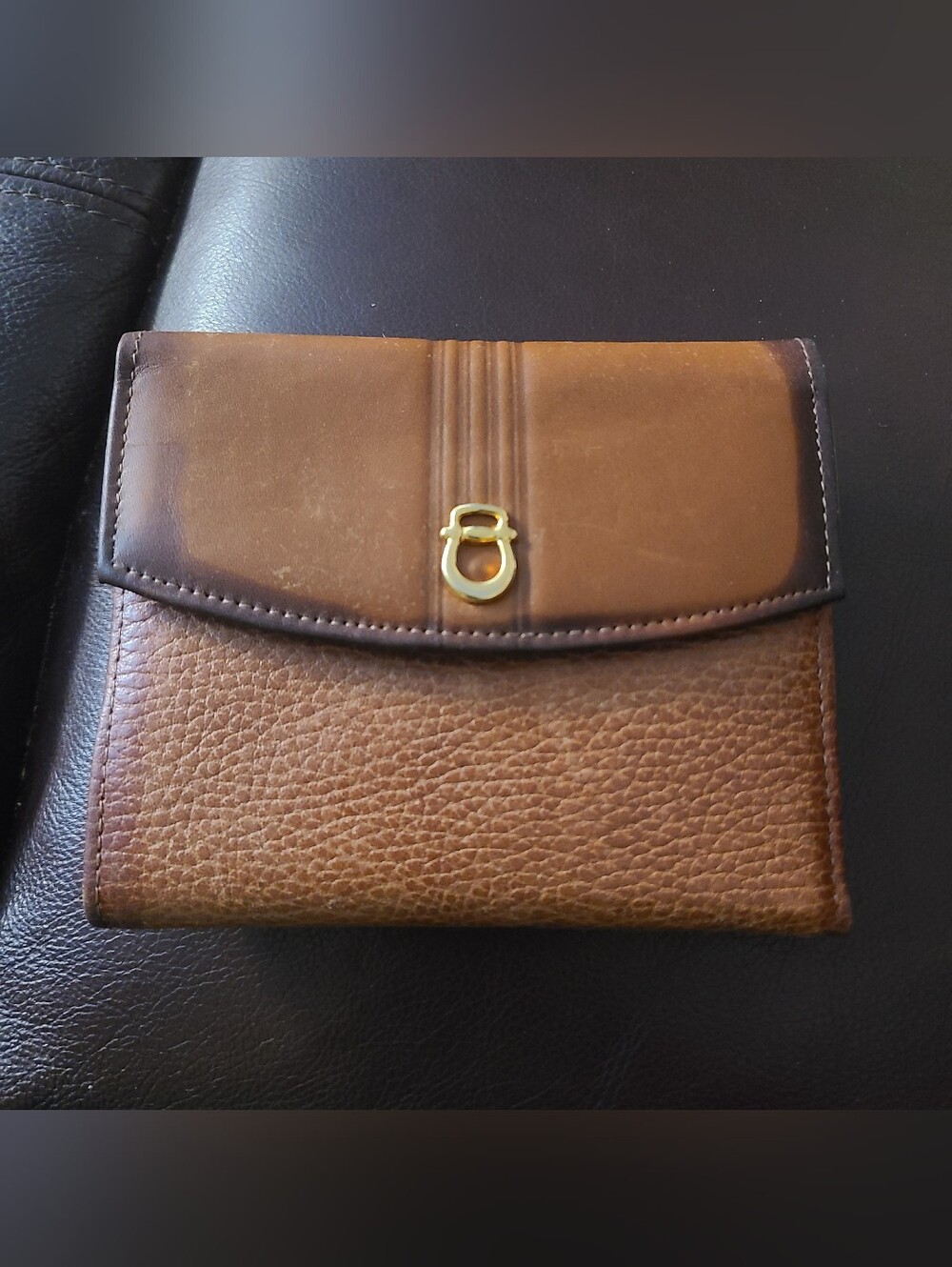 Princess Gardner Genuine Lambskin Wallet Kiss Lock Frame Clasp Vintage Brown